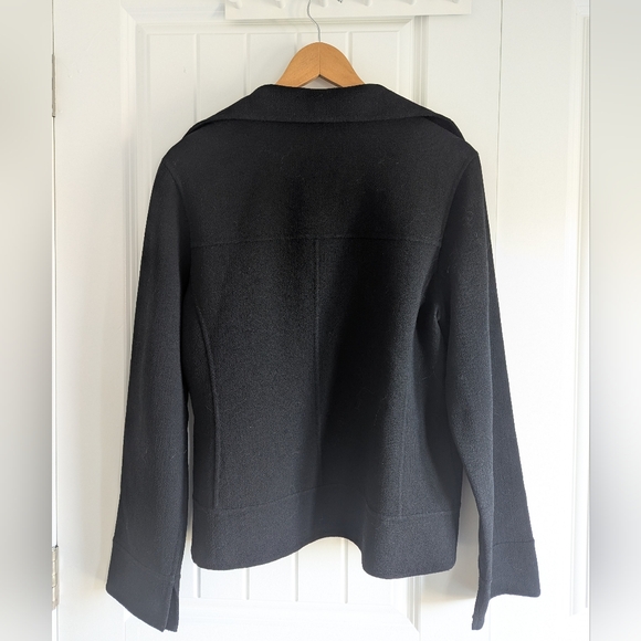 Linda Allard Ellen Tracey Black Wool Open Cardigen Blazer Size 12 - Picture 3 of 6